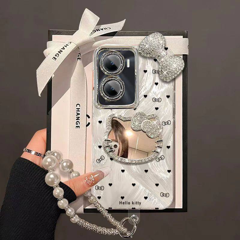 vivo y35手机壳V2230A卡通软vlvoy35m保护套5g镜头全包防摔viv0y35+个性创意V2279A镜子支架vivo丫35十女新款