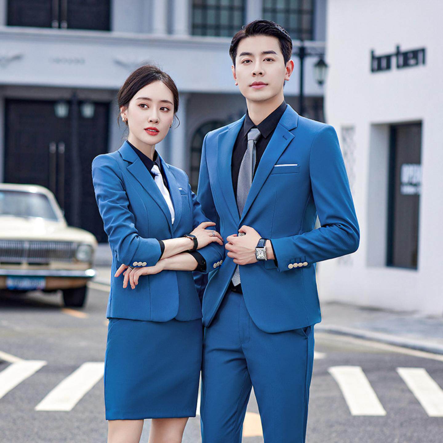 银行企业车行工装男女同款单排扣修身西服职业套装纯色经典款西装