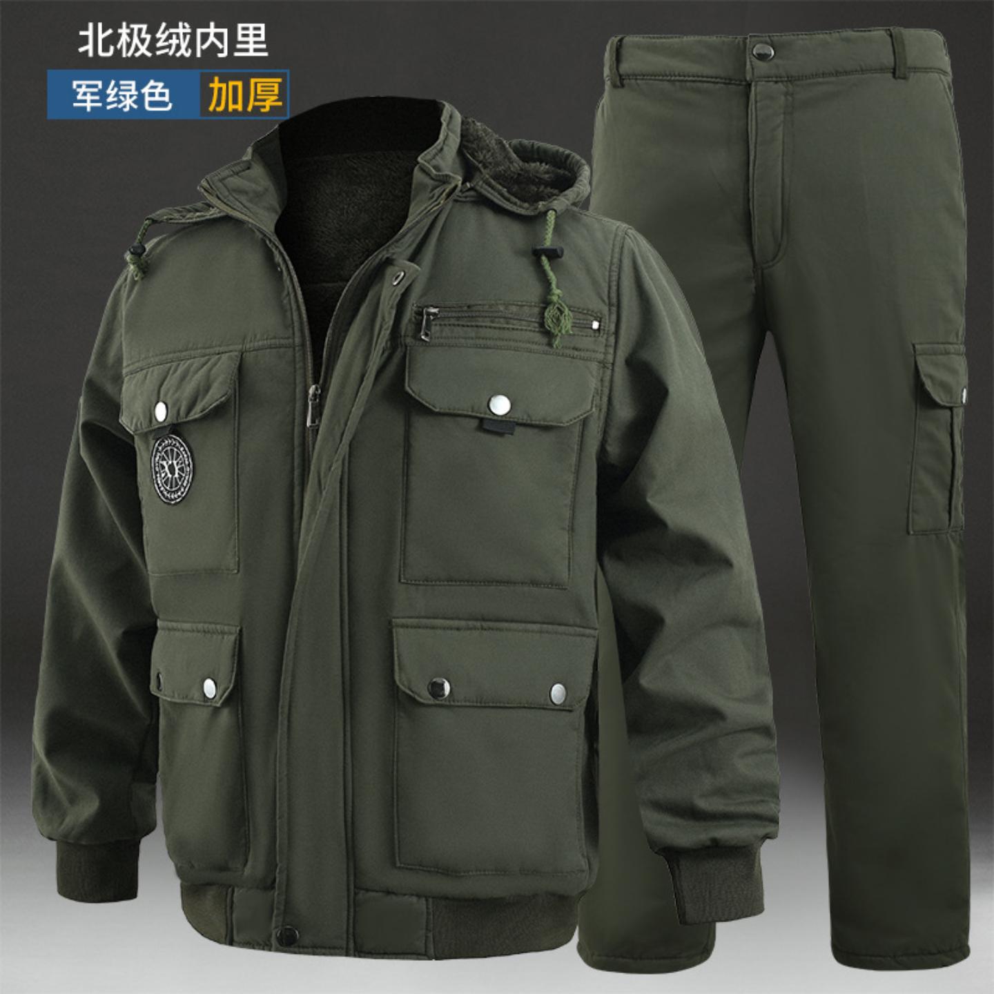 棉布加绒工作服套装加厚耐磨耐烫