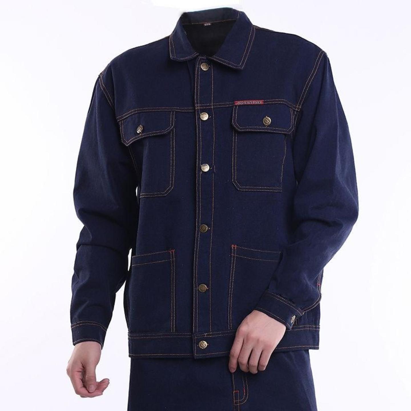 牛仔工作服套装单件男电焊防烫