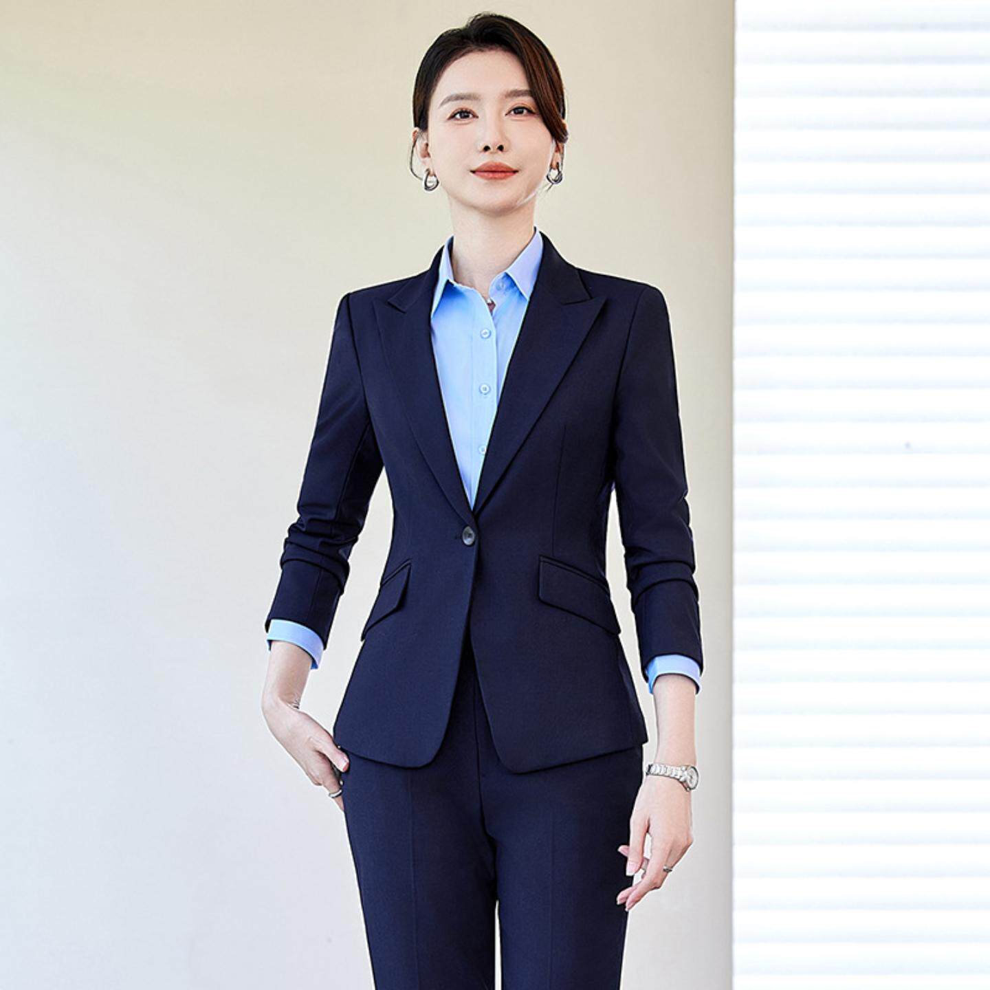 春秋新品单扣干练OL银行面试西服套装商务正装女士长袖修身工作服