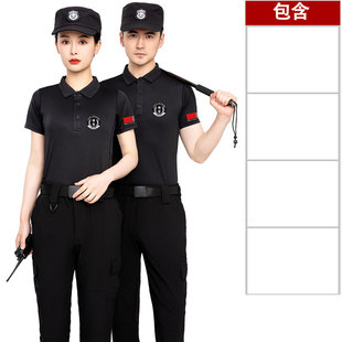 冰丝保安t恤短袖男女夏装作训服黑色体恤夏季保安工作服制服套装