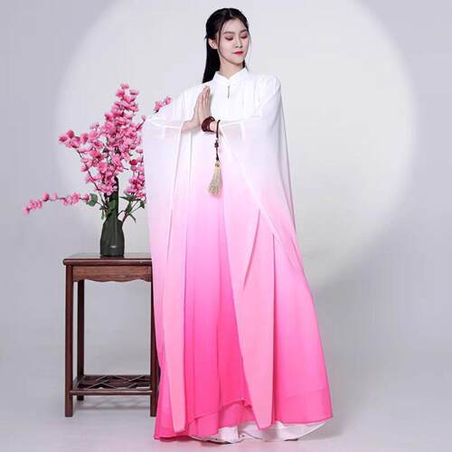 中国风连衣裙渐变色禅服茶服古筝