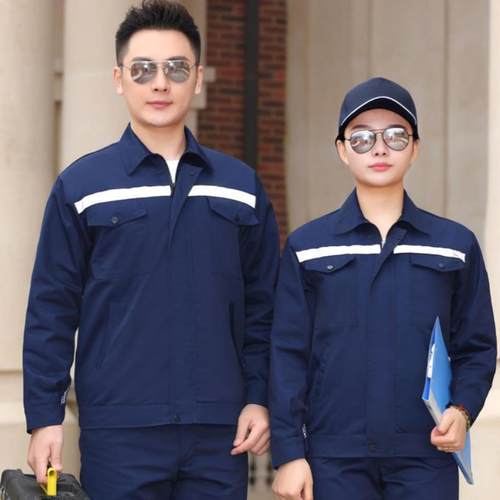 春秋纯棉长袖反光条工作服套装男