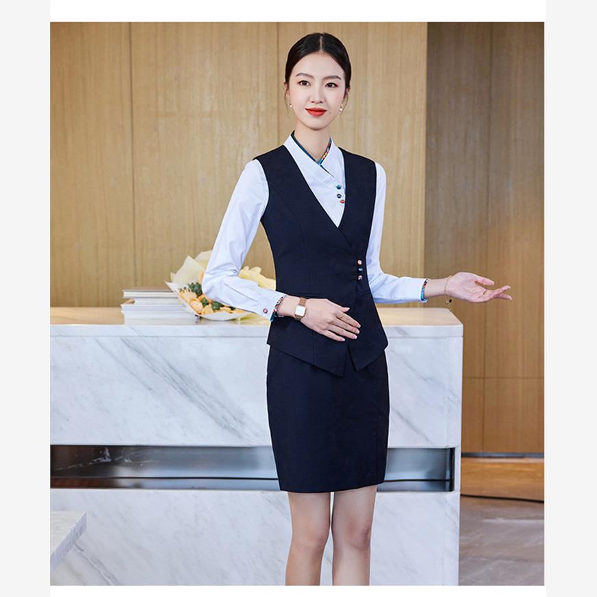 高档纯棉马甲女四季短款套装酒店职业工装背心马夹坎肩工作服