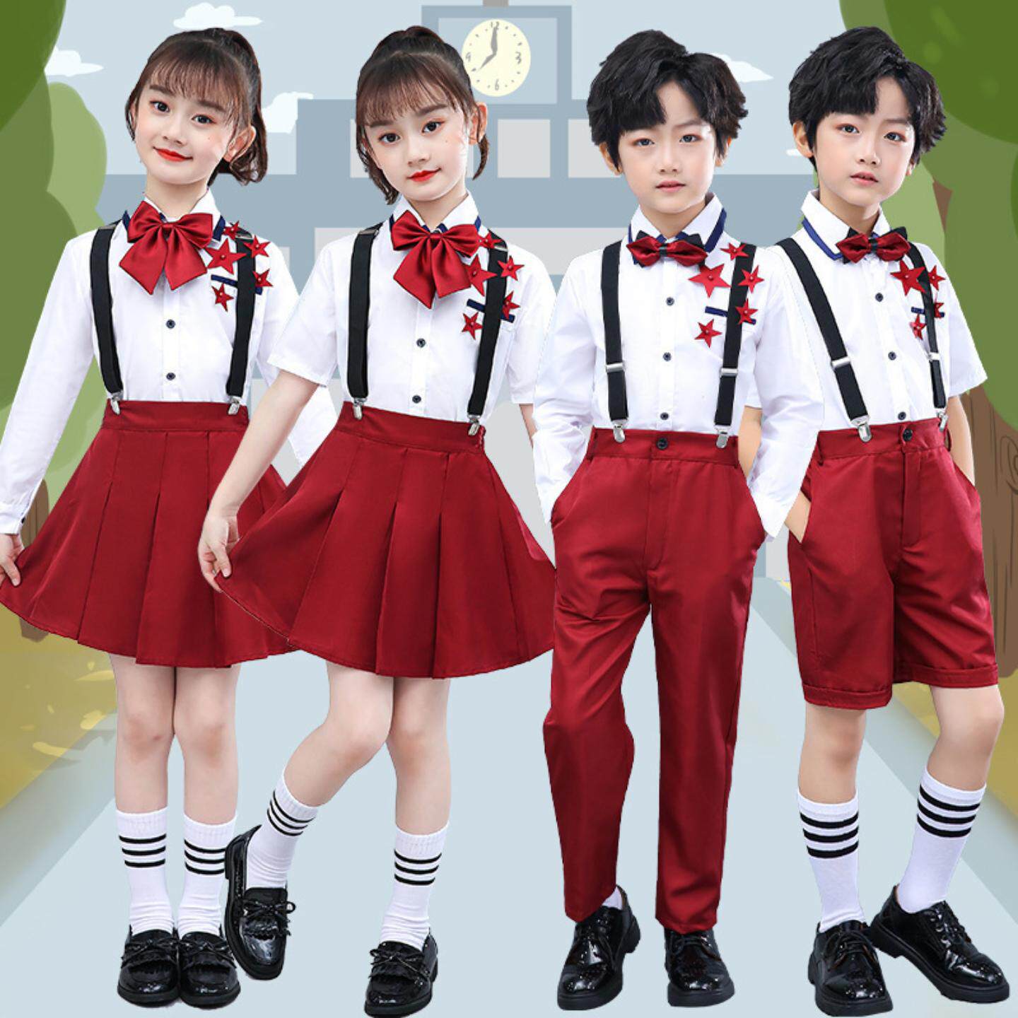 新款儿童大合唱服男女校园风背带