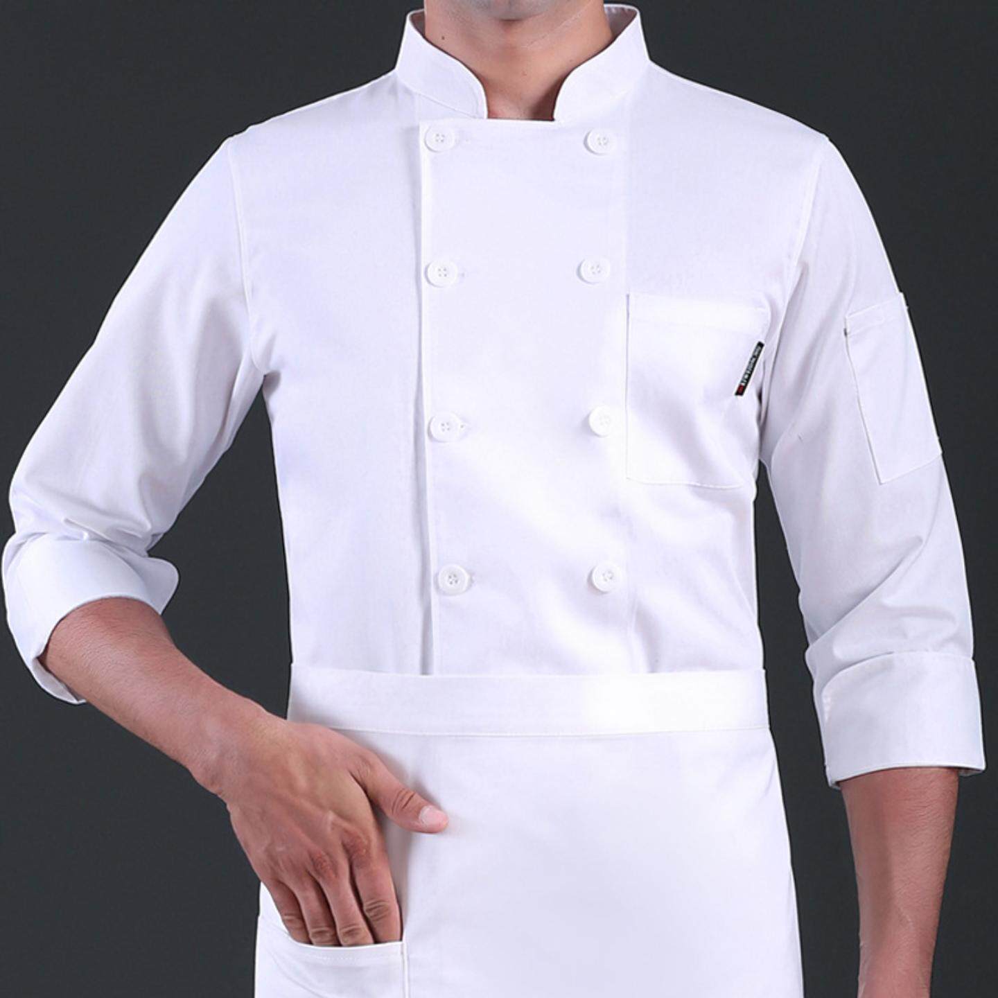纯白厨师服工作服长袖秋冬大酒店