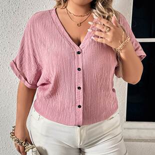 Plus Size Women's Blouses Oversized Summer Shirt Button