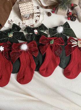 Winter Baby Girls Christmas Socks Toddler Red Woolen Knee Hi