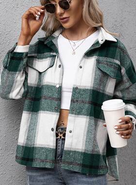2022Autumn women blazer casual shirt plaid jacket coat女外套