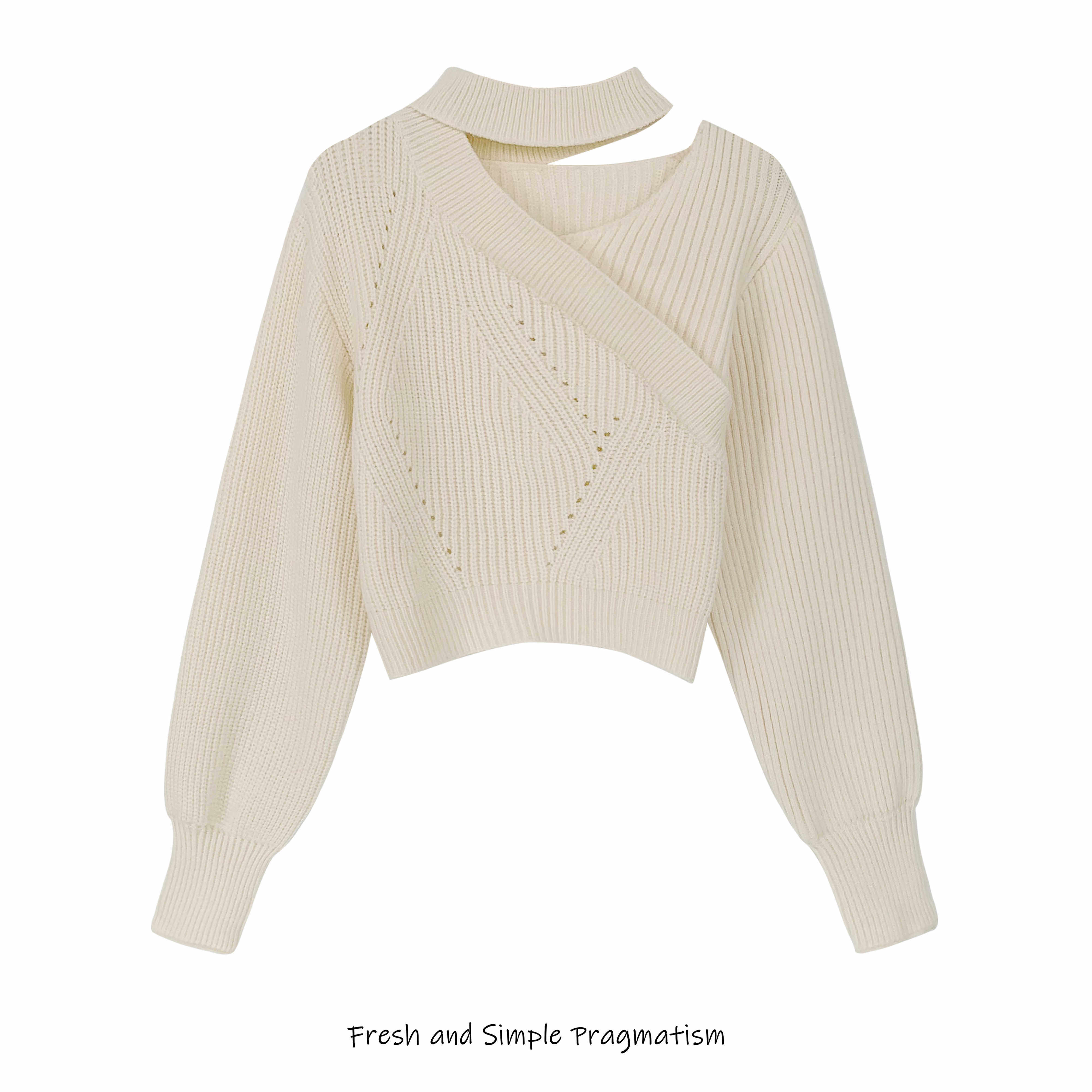 여성 의류 봄 가을 크리스마스 레드 홀터넥 넥 스웨터 디자인 틈새 세련된 중공 니트 탑의 카운터 제거