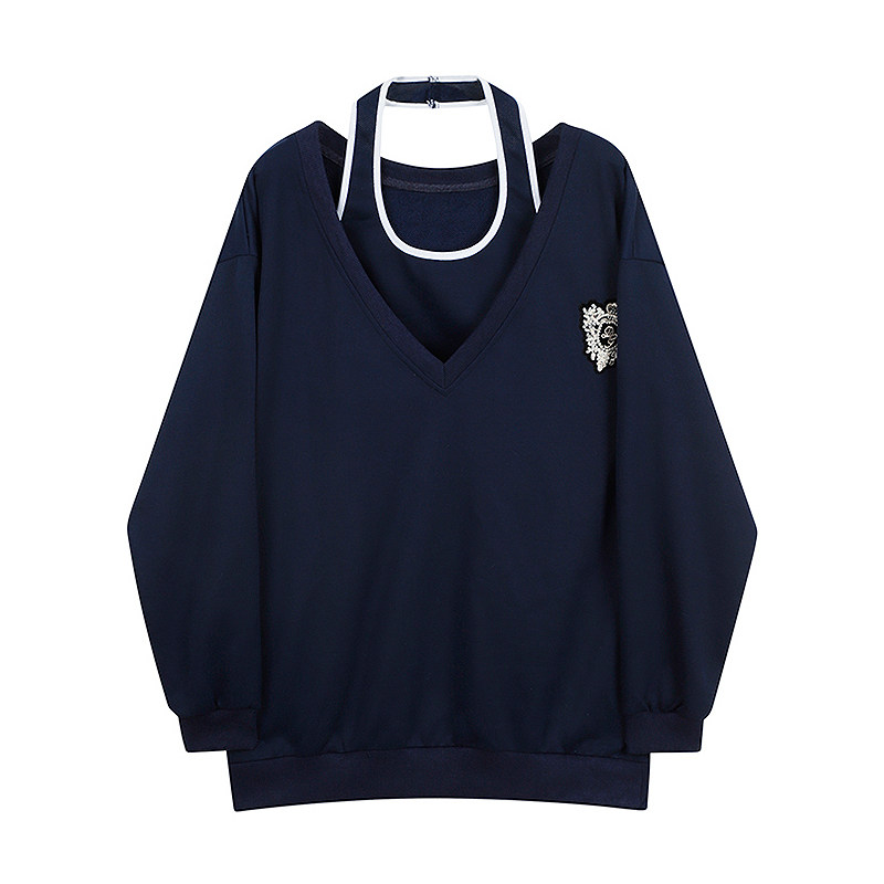 2024 새로운 카운터 여성 스포츠 투피스 스웨트 셔츠 V 넥 봄 가을 얇은 게으른 스타일 재킷 틈새 탑