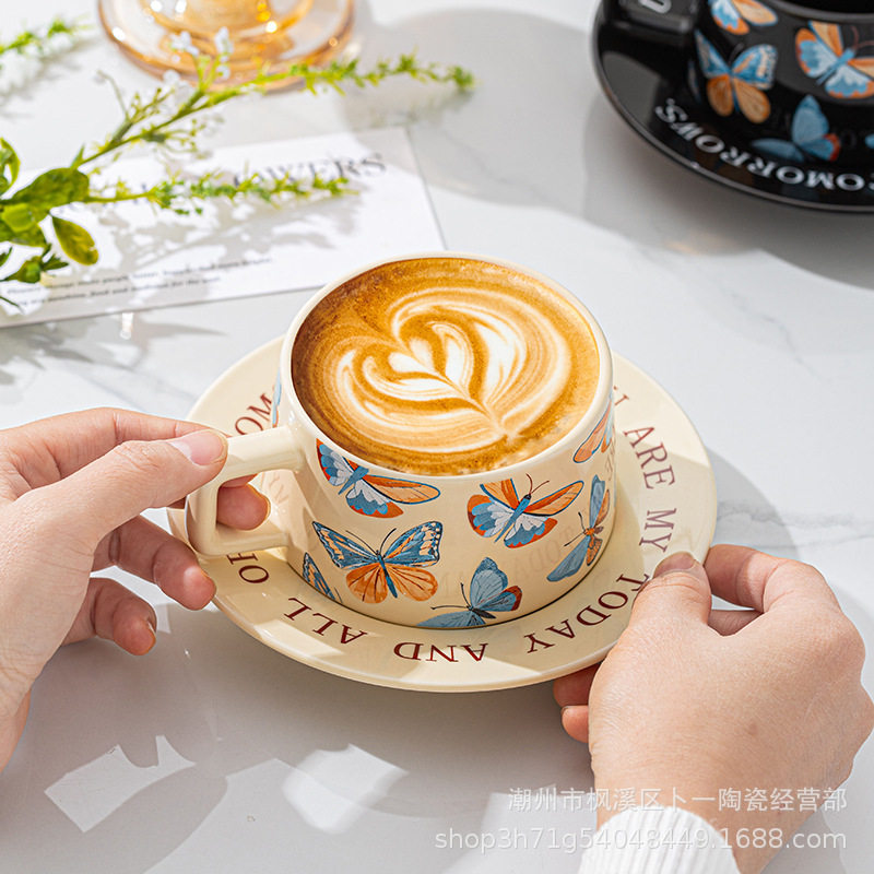 高颜值蝴蝶咖啡杯碟套装