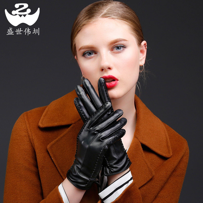 长城花PU触屏手套女士冬