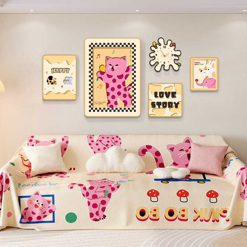 多巴胺斑点猫客厅装饰画组合画小众艺术挂画ins风沙发背景墙挂画,家居饰品,现代装饰画,淘宝优惠券,粉丝福利购,淘宝优惠卷