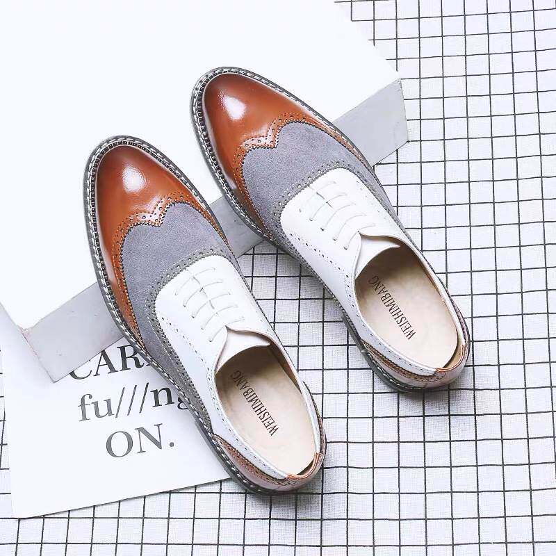 Men Brogue Business Formal Shoes Wedding Party Shoes增高男鞋