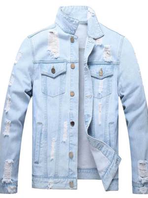 2023秋冬男士宽松大码水洗牛仔夹克休闲破洞翻领外套Men jackets