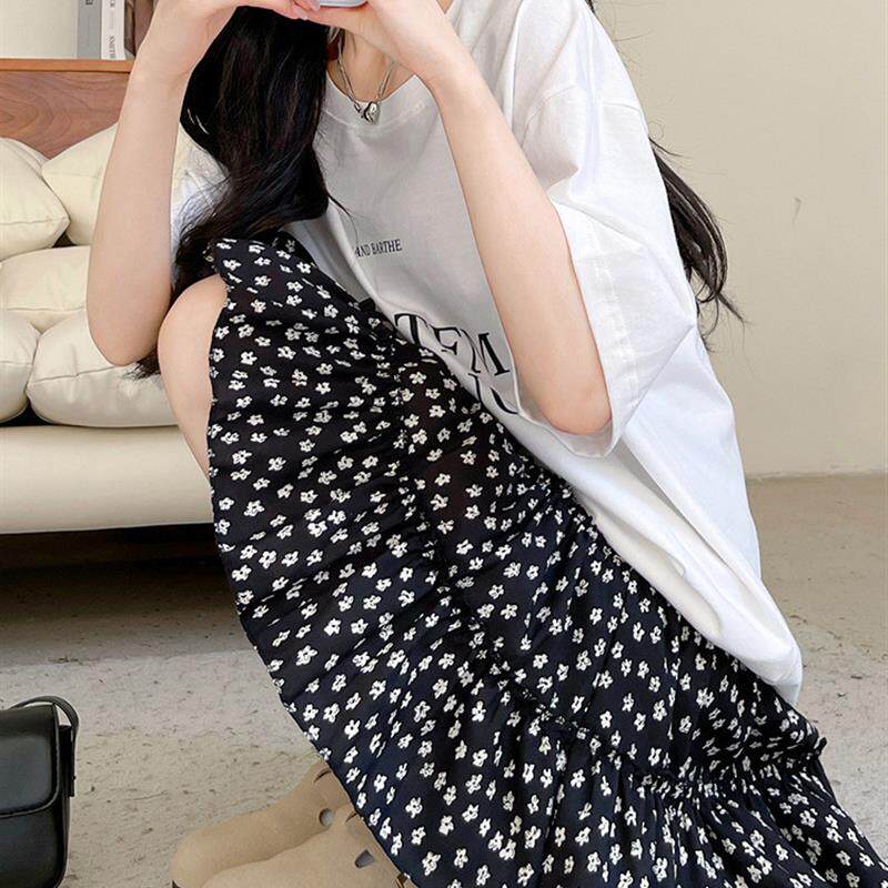 白色碎花半身裙女夏季2026新款高腰显瘦小个子a字短裙蓬蓬蛋糕裙