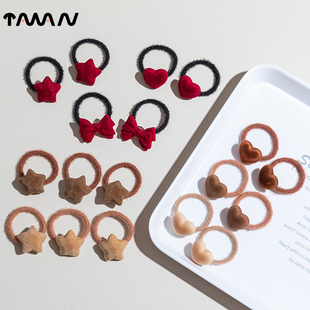 儿童蝴蝶结毛茸发圈高弹不伤发爱心植绒扎头发绳小女孩橡皮筋头饰