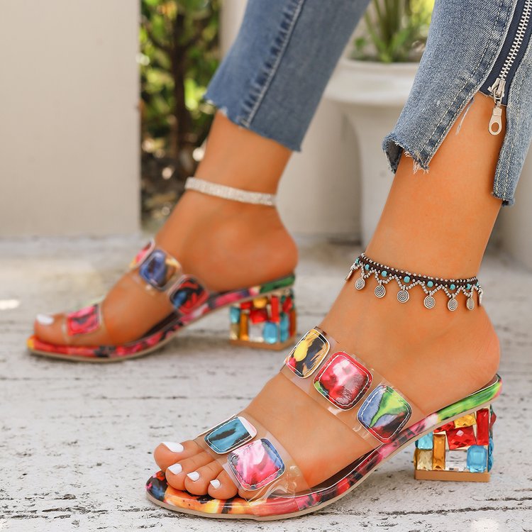 shoeswomen新款水钻粗跟