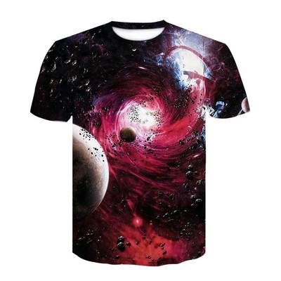 Starry Sky 3D Print Men's T-Shirt星空3D印花夏季男士短袖T