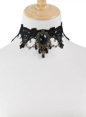 豹纹珍珠蕾丝项圈饰品锁骨颈链假领子时尚欧美短项链首饰