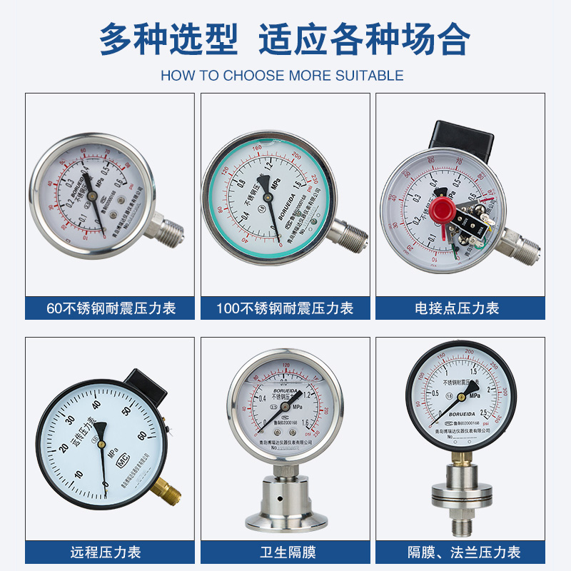 不锈钢压力表fY60全304不锈钢1.6MPa高精度耐腐蚀氨气耐震压力表