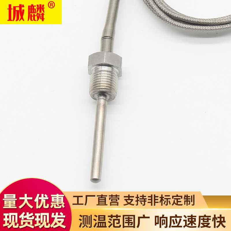 不锈钢防水固定螺纹Pt100铂热电阻温度传感器K/E型热电偶温度探头