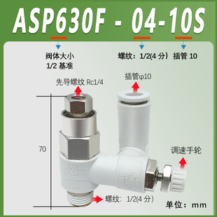 SMC型先导控制单向调速阀asp330f 630F 06调节阀530F