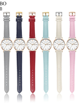 适配迪士尼真皮手表带 男女学生儿童粉色白色牛皮表链12 14 16mm