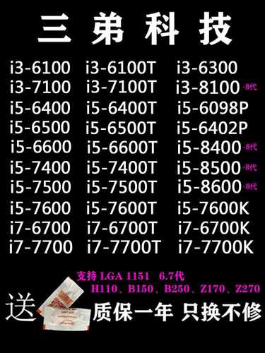 i3 6100 7100 8100 i5 6400 6500 7400 7500 8400 8500cpu