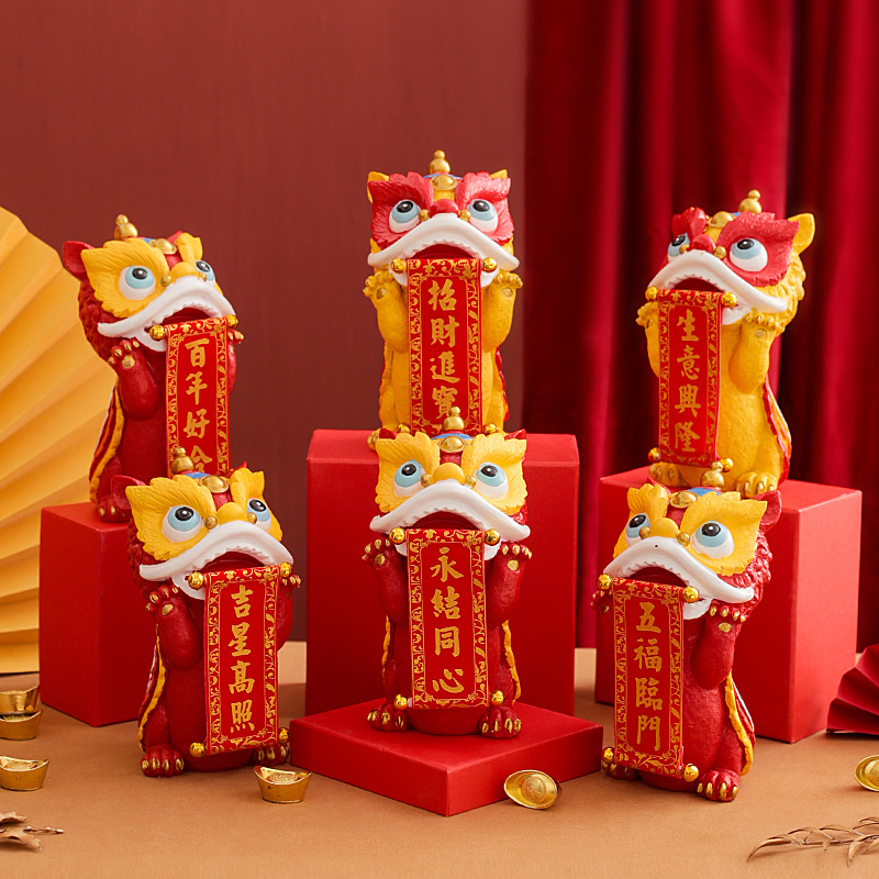 国潮醒狮摆件乔迁新房开业送礼