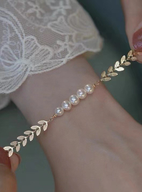 女神月桂叶珍珠手链~ins风小众设计天然淡水不规则珍珠希腊风格