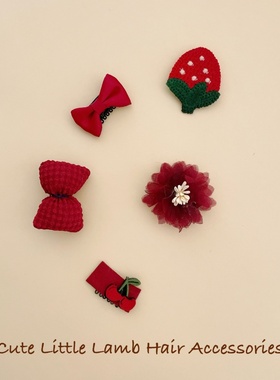 红色系婴儿汗毛夹不伤发胎毛夹子幼儿宝宝bb夹可爱蝴蝶结草莓发卡