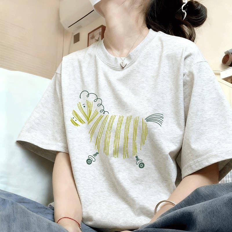 纯棉白灰色T恤女夏短袖2026新款爆款设计感半袖上衣时尚洋派T恤