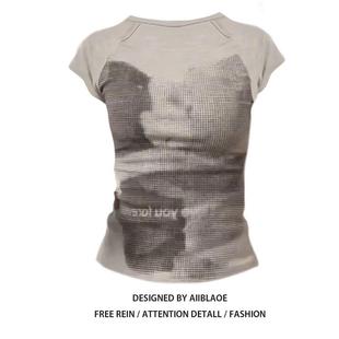 辣妹小熊印花正肩短袖 2025新款 美式 t恤女夏季 上衣 修身 显瘦插肩袖