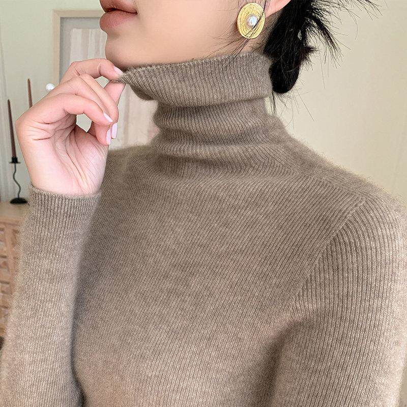 高级感修身配羊绒大衣女黑色高领打底衫2025秋冬新款针织高领毛衣