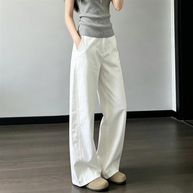 2026夏季新款超火裤子白色牛仔裤女士高腰通勤宽松随性慵懒阔腿裤