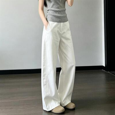 2026夏季新款超火裤子白色牛仔裤女士高腰通勤宽松随性慵懒阔腿裤