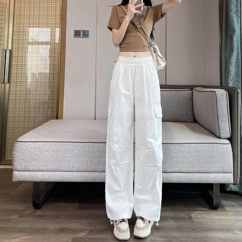 白色速干裤子女夏小个子2026夏季薄款高腰束脚阔腿哈伦运动工装裤