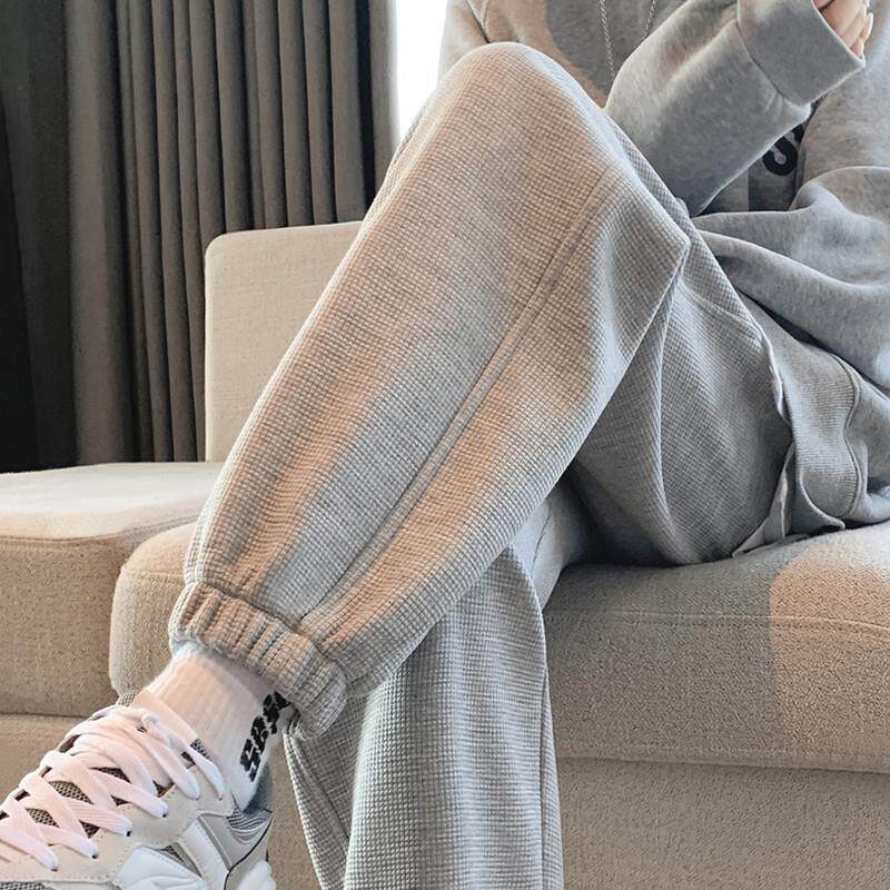 卫裤女新款华夫格春秋直筒宽松束脚显瘦小个子冬季加绒休闲运动裤