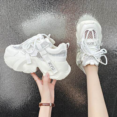 网红爆款老爹鞋女2026夏季新款大尺码41-43网面透气水钻休闲运动