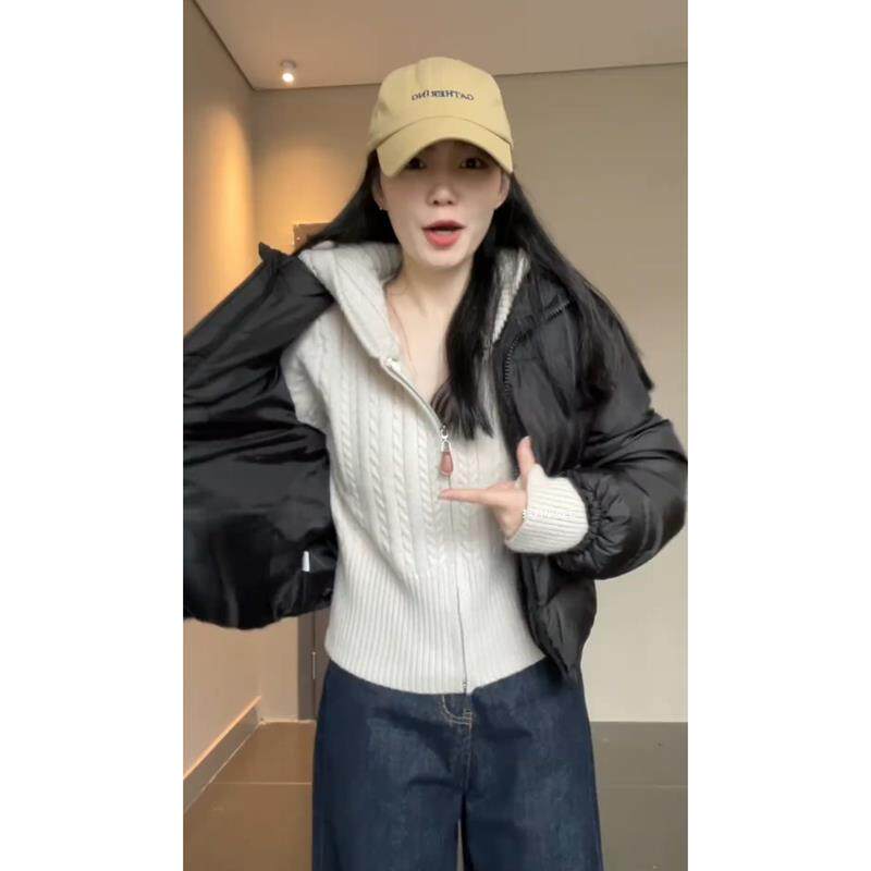 小香风连帽卫衣针织开衫女秋冬外穿软糯麻花打底上衣短款毛衣外套