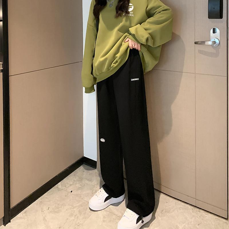 加绒运动裤女2023冬季高腰宽松显瘦直筒休闲美式阔腿卫裤潮牌裤子