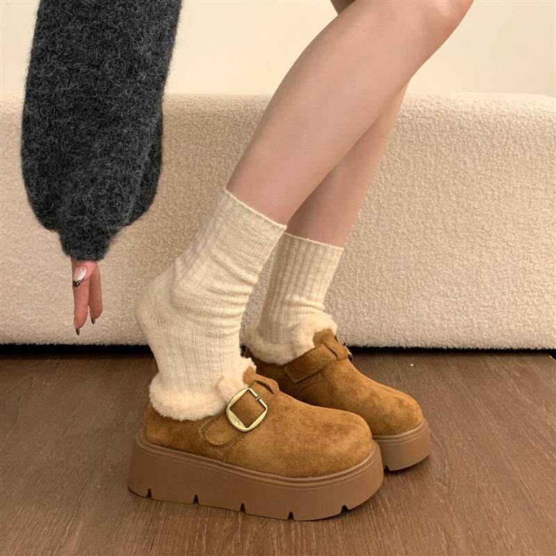 厚底增高勃肯鞋女雪地靴2025新款秋冬加绒面包鞋子保暖东北大棉鞋