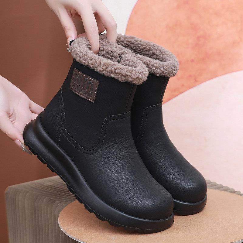 真皮雪地靴妈妈棉鞋女加绒加厚保暖防滑时尚中年女鞋子秋冬季新款