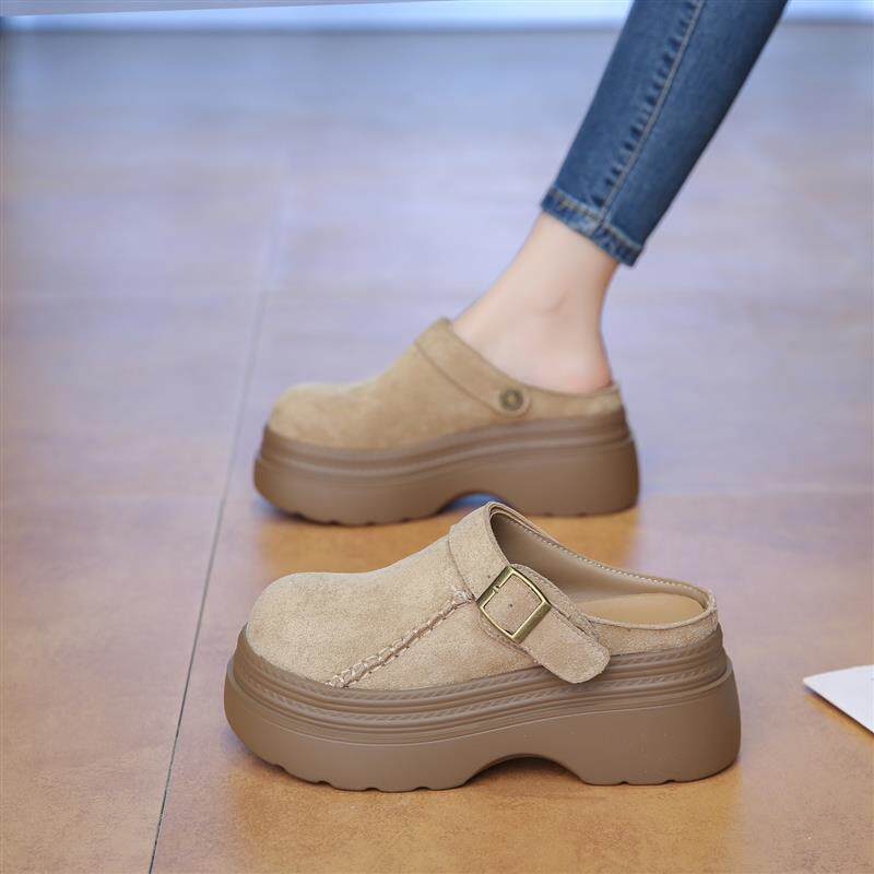 厚底增高勃肯鞋女2025春秋新款两穿休闲一脚蹬懒人包头半拖鞋外穿