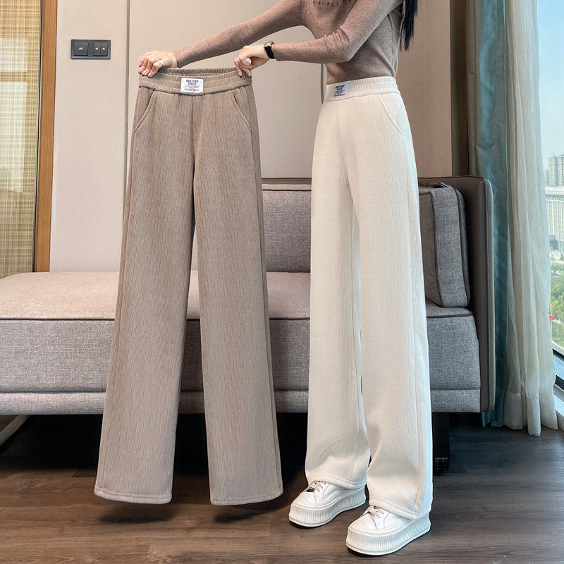 雪尼尔阔腿裤女春秋灯芯绒加绒加厚休闲 秋冬保暖直筒羊羔绒女裤