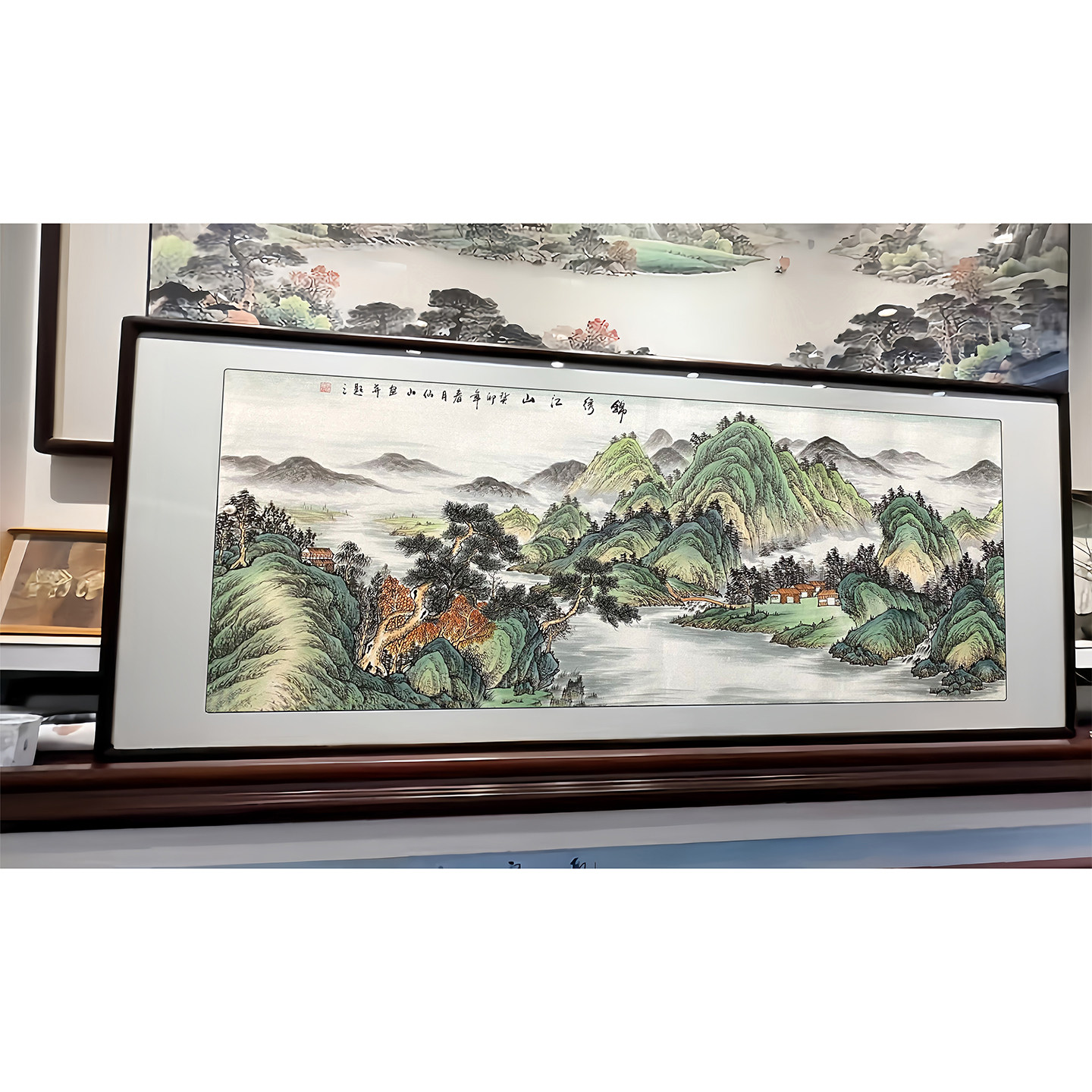 锦绣山河纯手绘水墨画办公室靠山字画山水画客厅沙发背景装饰挂画