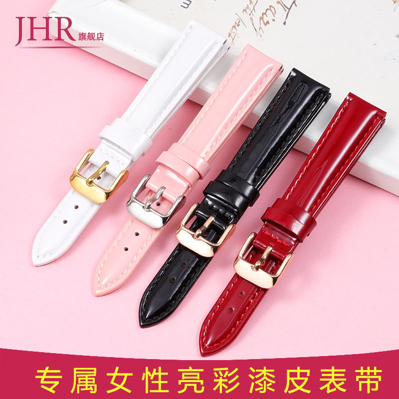 亮光红白色真皮手表带女适配阿玛尼阿玛尼卡西欧蔻驰飞亚达依波dw